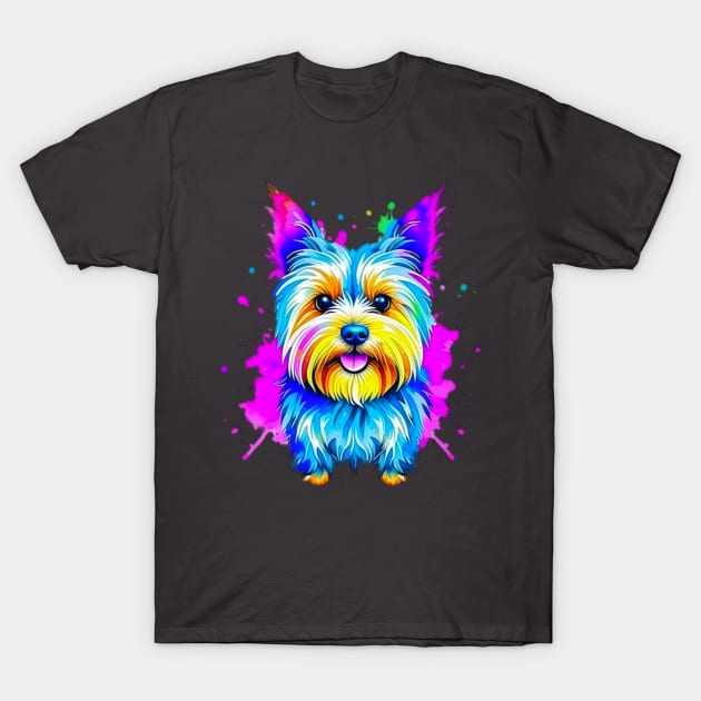 Colorful Yorkshire Terrier Splatter Art - Miniature Majesty T-Shirt by Paul Buttermilk 